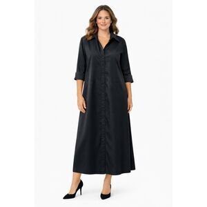 COS Black Cotton Shirt Dress Midi Long Button Front Minimalist Pockets Size 10